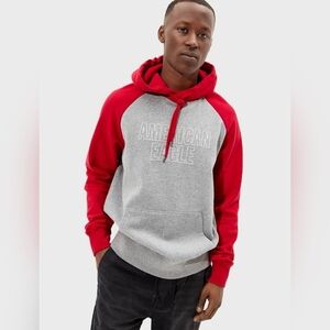 American Eagle Grey and Red Pullover Hoodie L